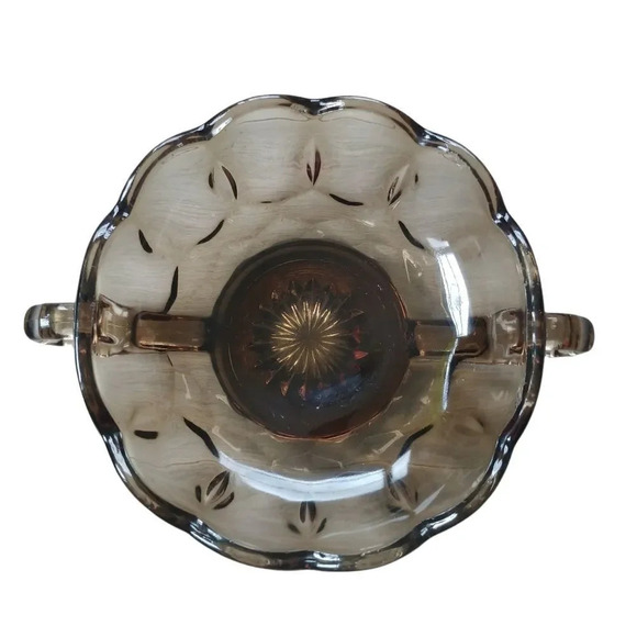Vintage Smoky Glass Bowl Sugar Dish with Handles 70s - Picture 3 of 6